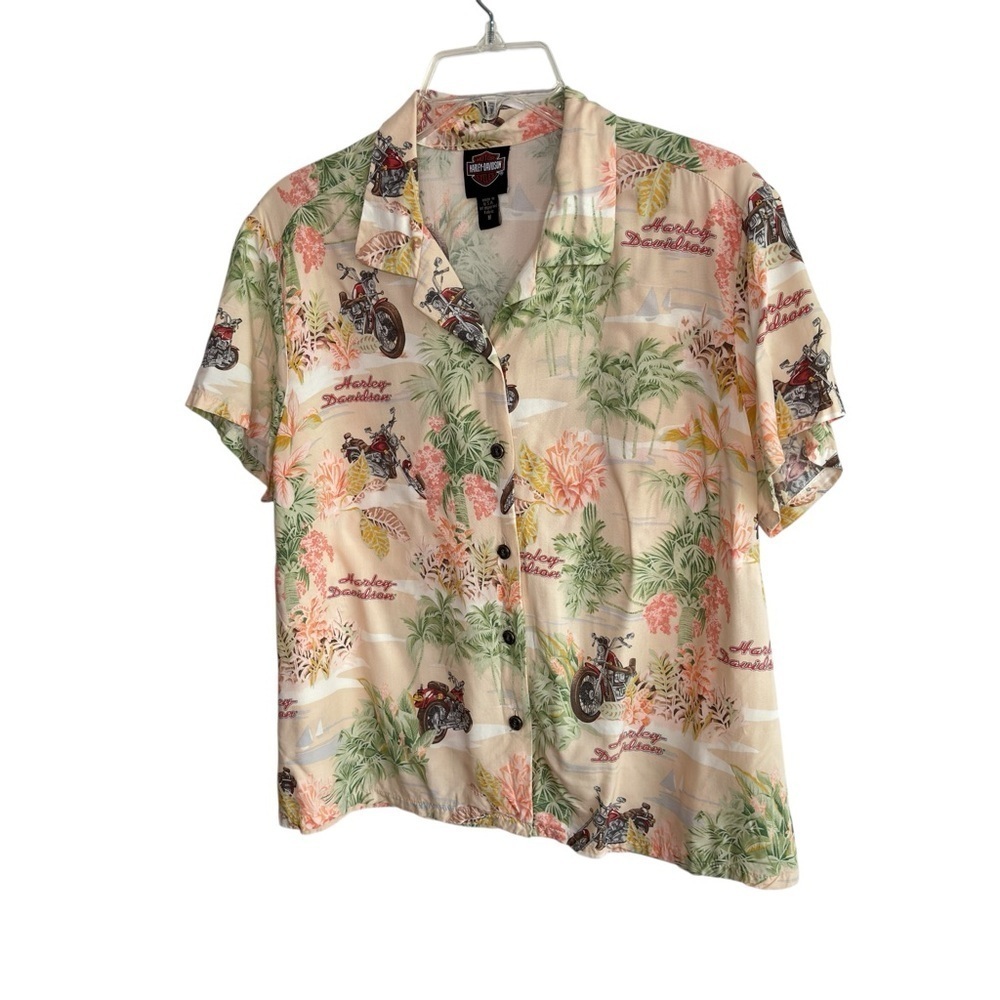 VTG Harley Davidson Tori Richard Hawaiian Shirt Medium Motorcycle Made in USA - Picture 4 of 14